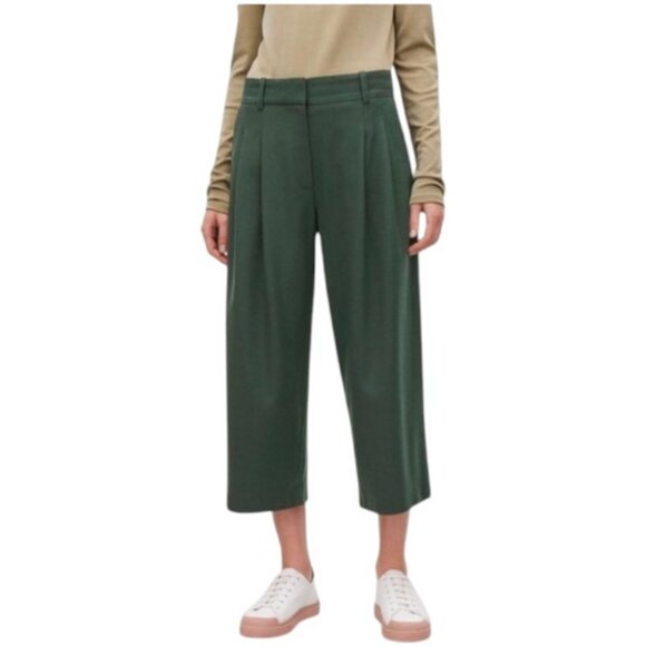 COS forest green pleated wide leg cropped trousers size 6 - Picture 1 of 6